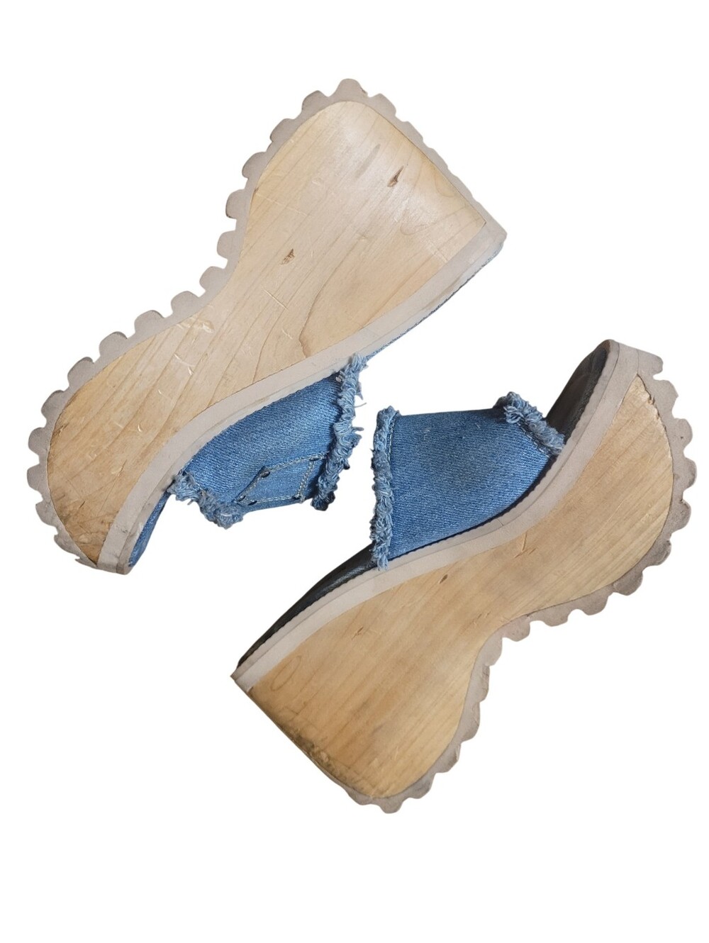 Vintage Soda Denim Platform Wedge Slide Sandals